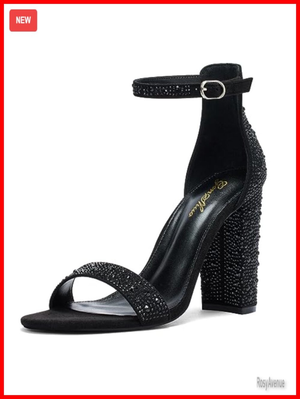 Women's 4-Inch Chunky Block Heel Sandals with Ankle Strap Faux Suede